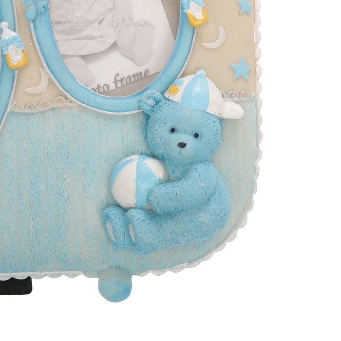 Фоторамка полистоун на 2 фото 7х9, 9х13 см "Детская. Малыш с мячиком" голубая 21,5х22 см