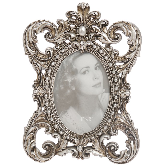 Фоторамка полистоун 10х15 см "Аквитания" серебристая патина 26х19 см