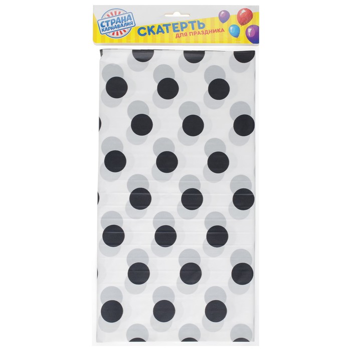 Скатерть белая в чёрный горох 132*183 см