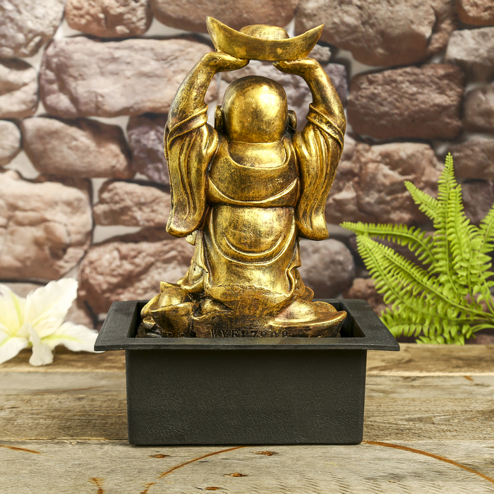 Фонтан полистоун "Хотей со слитком золота" 35х25х20 см