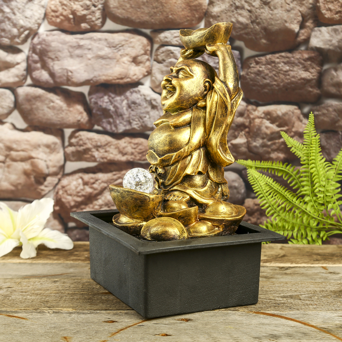 Фонтан полистоун "Хотей со слитком золота" 35х25х20 см