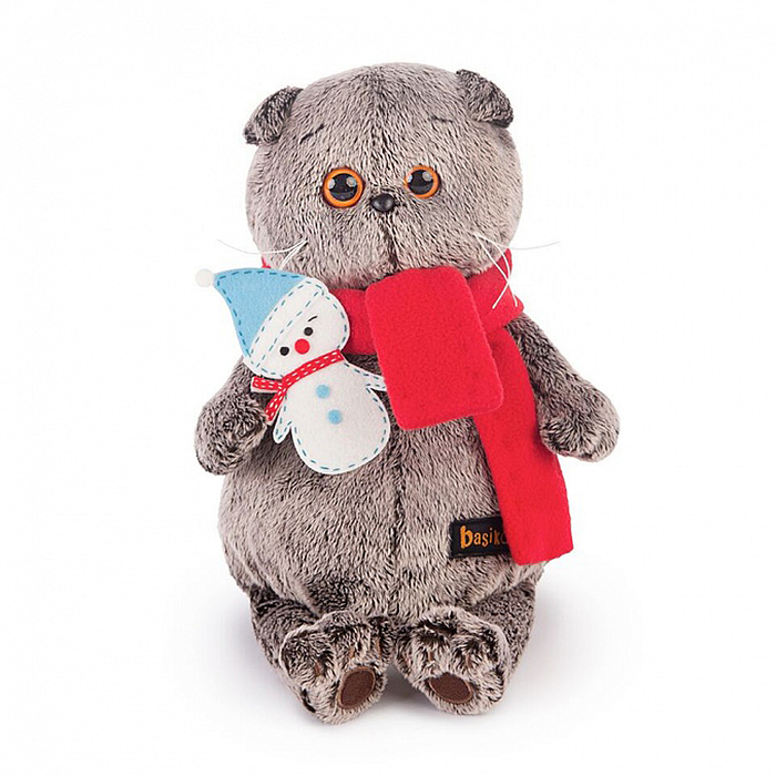 Мягкая игрушка "Басик" в шарфике со снеговичком, 22 см