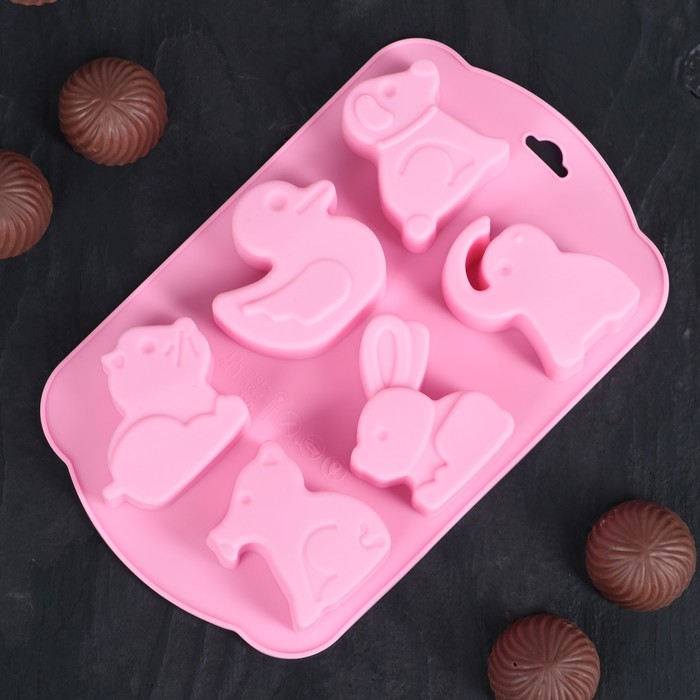 Форма для льда и шоколада "Животные", 6 ячеек, цвета МИКС