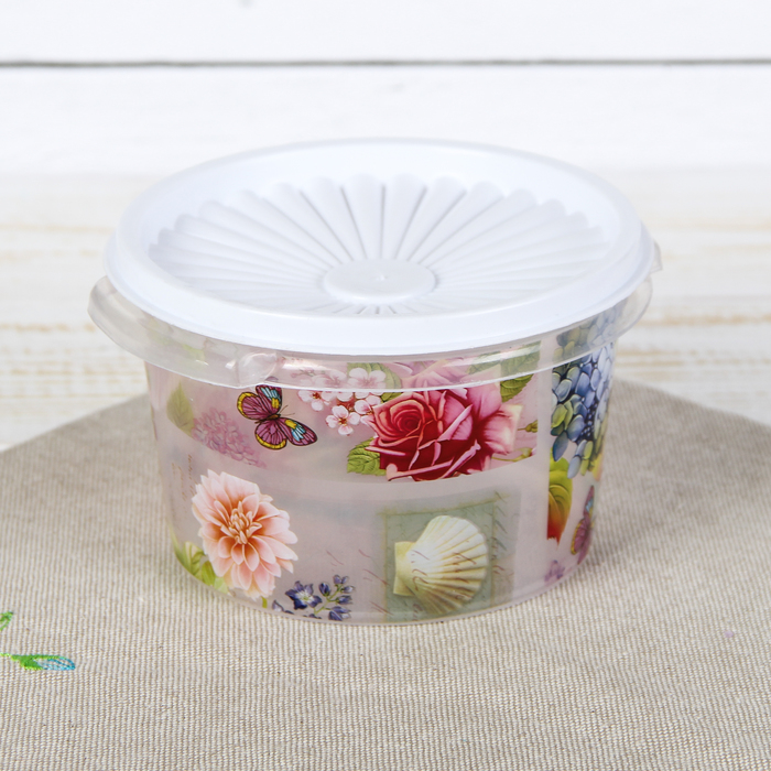 Ланч-бокс "Букет" круглый 12х7 см, цвета МИКС