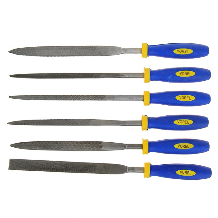 Набор надфилей VOREL 180 мм, 6 шт., двухкомпонентная рукоятка