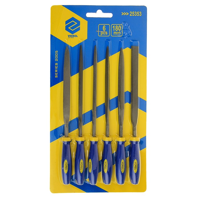Набор надфилей VOREL 180 мм, 6 шт., двухкомпонентная рукоятка