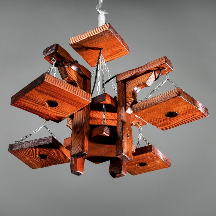 Люстра деревянная "Барракуда", 4 лампы, цвет вишня