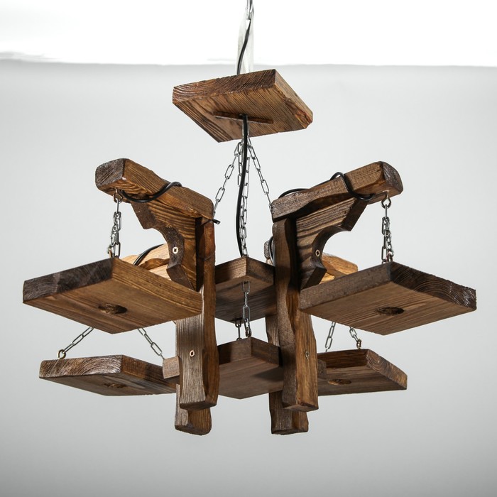 Люстра деревянная "Барракуда", 4 лампы, цвет дуб