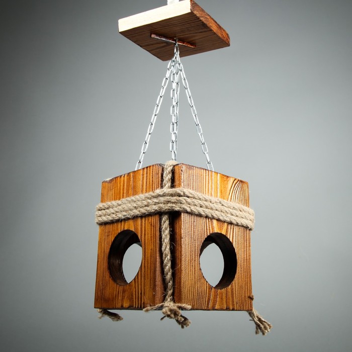 Люстра деревянная "Куб", 4 лампы, цвет тик