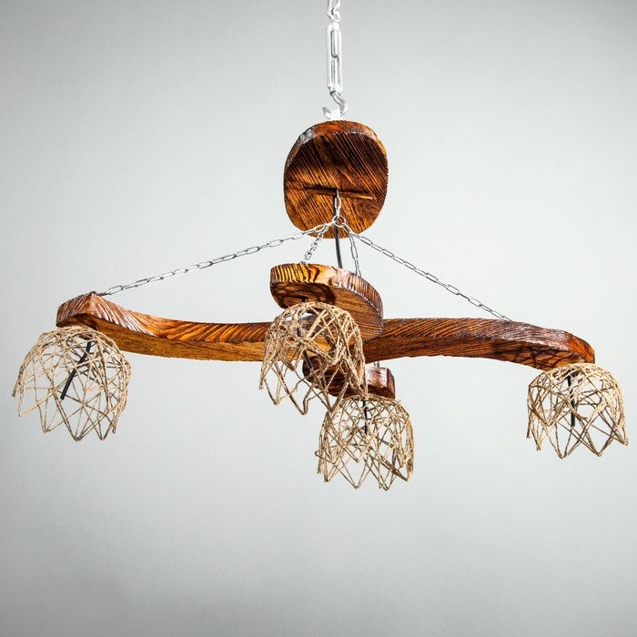 Люстра деревянная "Сирена", 4 плафона, цвет тик