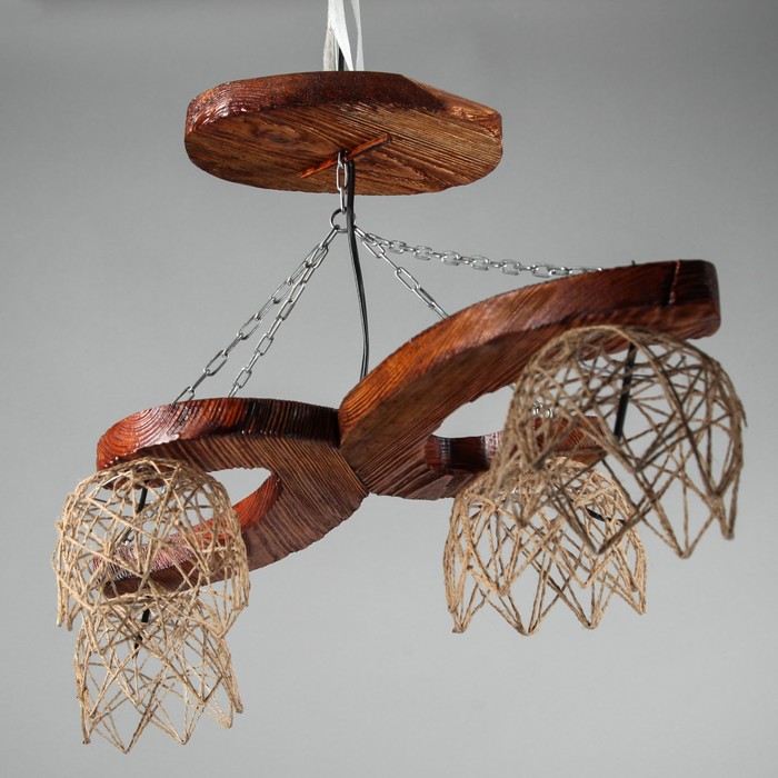 Люстра деревянная "Сирена", 4 плафона, цвет вишня