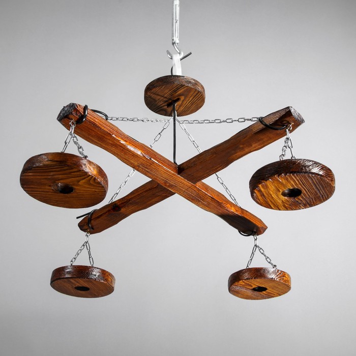 Люстра деревянная "Перекресток", 4 круглых плафона, цвет тик