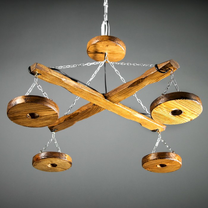 Люстра деревянная "Перекресток", 4 круглых плафона, цвет дуб
