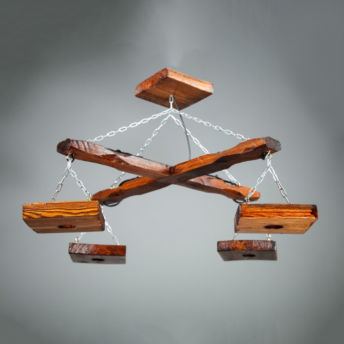 Люстра деревянная "Перекресток", с квадратными плафонами, цвет тик