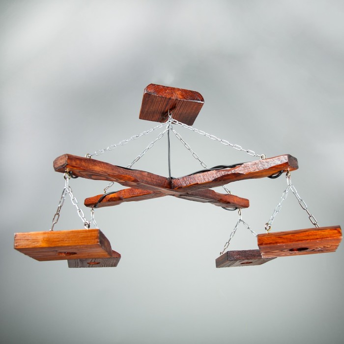 Люстра деревянная "Перекресток", с квадратными плафонами, цвет вишня