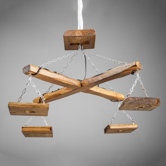 Люстра деревянная "Перекресток", с квадратными плафонами, цвет дуб