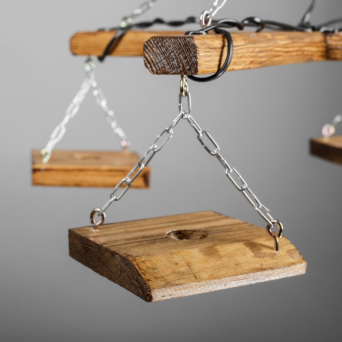 Люстра деревянная "Перекресток", с квадратными плафонами, цвет дуб