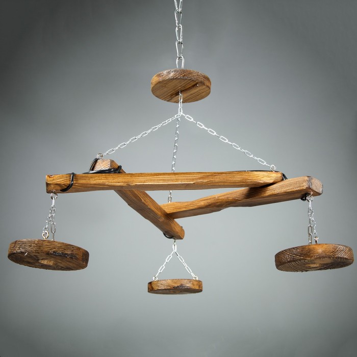 Люстра деревянная "Прайм" с круглыми плафонами, цвет дуб