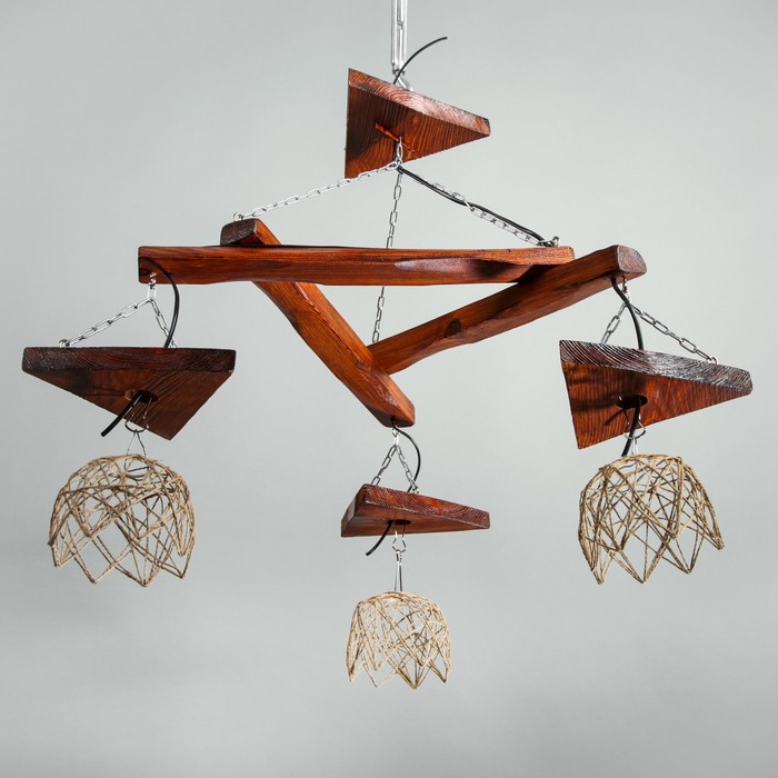 Люстра деревянная "Прайм", 3 треугольных плафона, цвет вишня