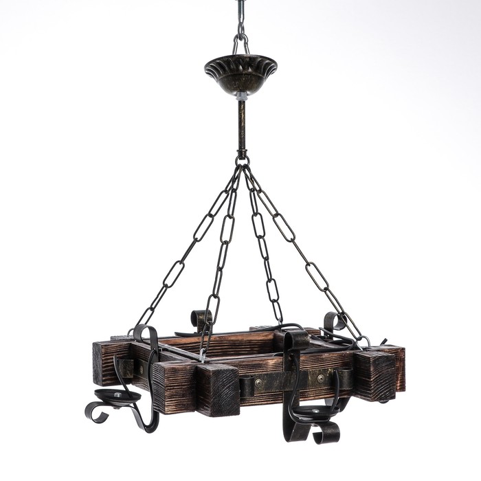 Люстра деревянная "Таверна", 4 плафона