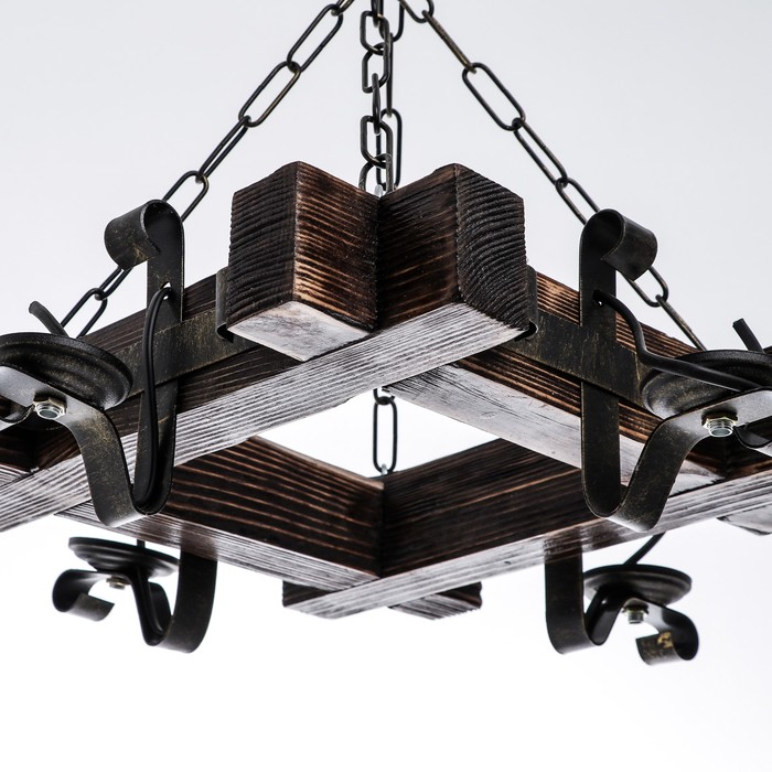 Люстра деревянная "Таверна", 4 плафона