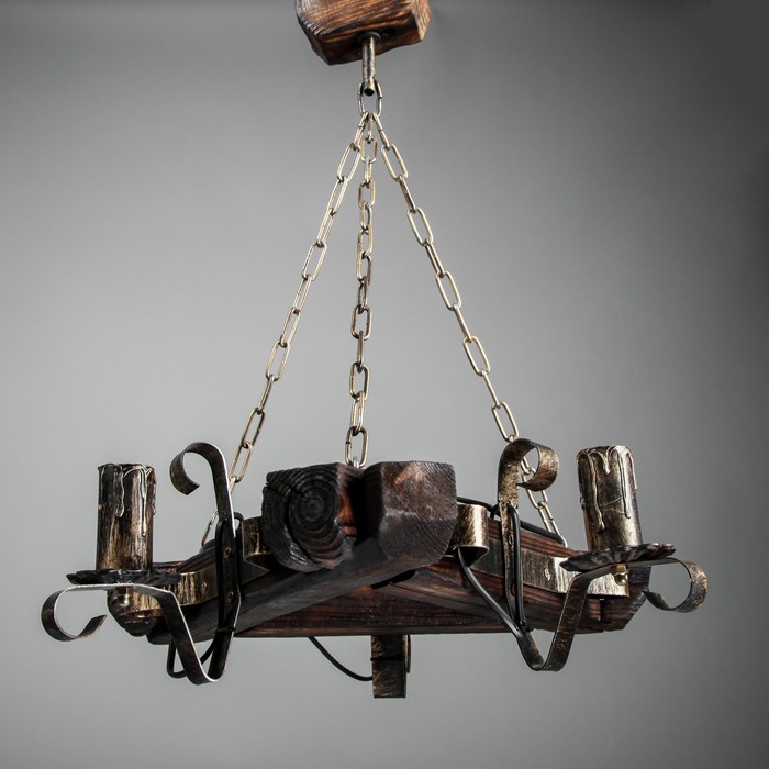 Люстра деревянная "Таверна", 3 плафона