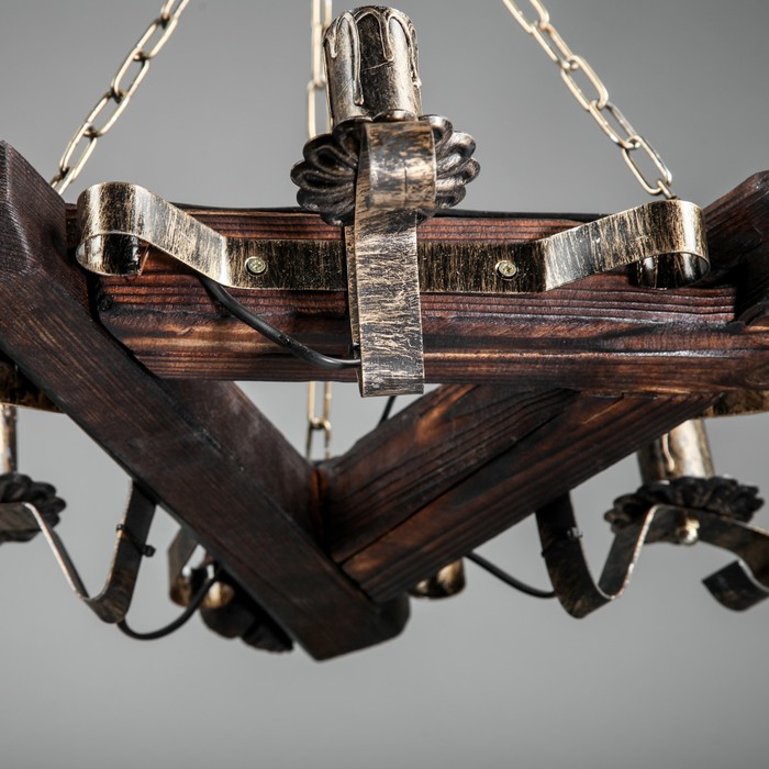 Люстра деревянная "Таверна", 3 плафона