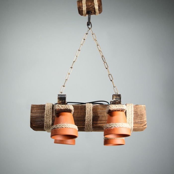 Люстра деревянная "Садовая", 4 керамических плафона, микс