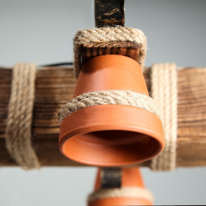 Люстра деревянная "Садовая", 4 керамических плафона, микс