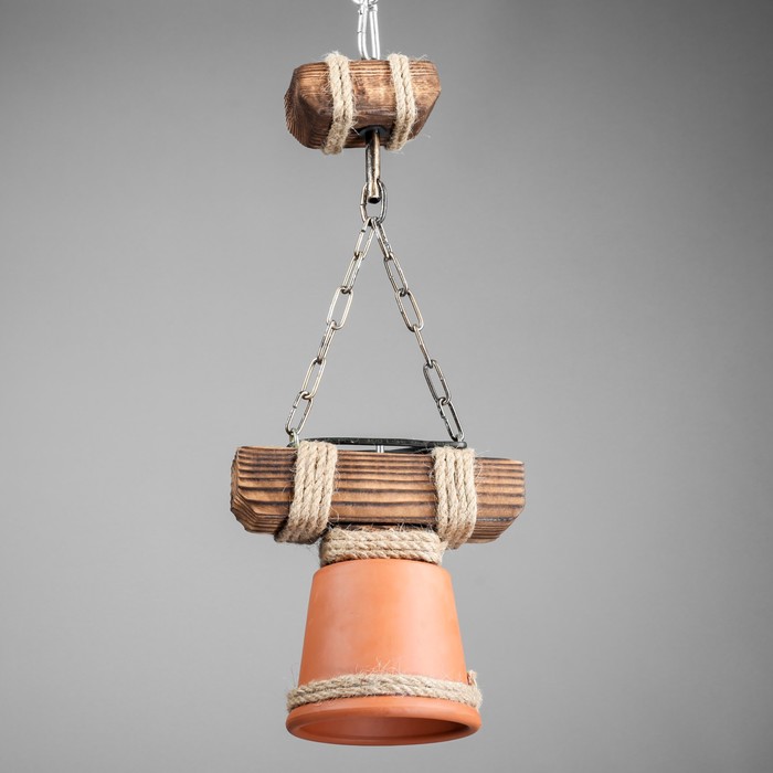 Люстра-подвес деревянная "Садовая", 1 керамический плафон, микс