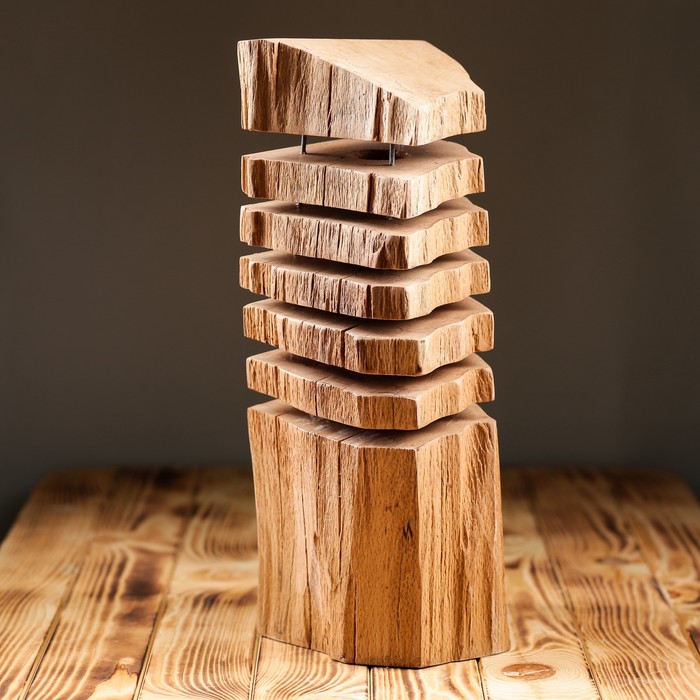 Светильник настольный деревянный "Сириус", светлое дерево, форма микс