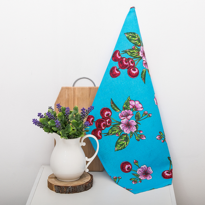 Полотенце вафельное набивное "Вишни", сирень 40х70 см 160 гр/м хлопок