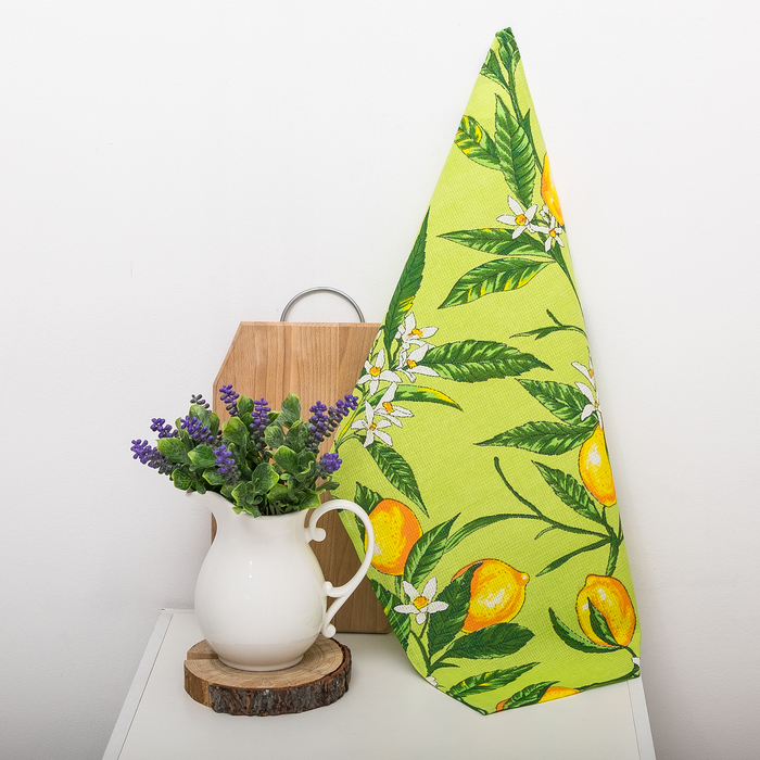 Полотенце вафельное набивное "Лимон", зеленый 40х70 см 160 гр/м хлопок