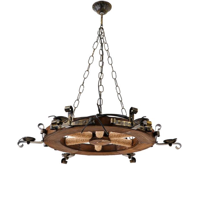 Люстра деревянная "Колесница", 6 ламп, 73 см