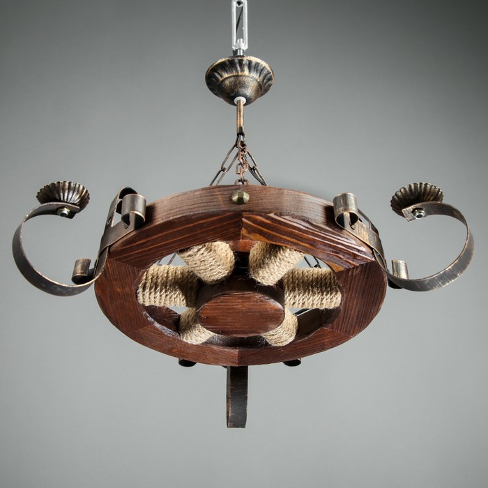Люстра деревянная "Колесница", 3 лампы, 46 см