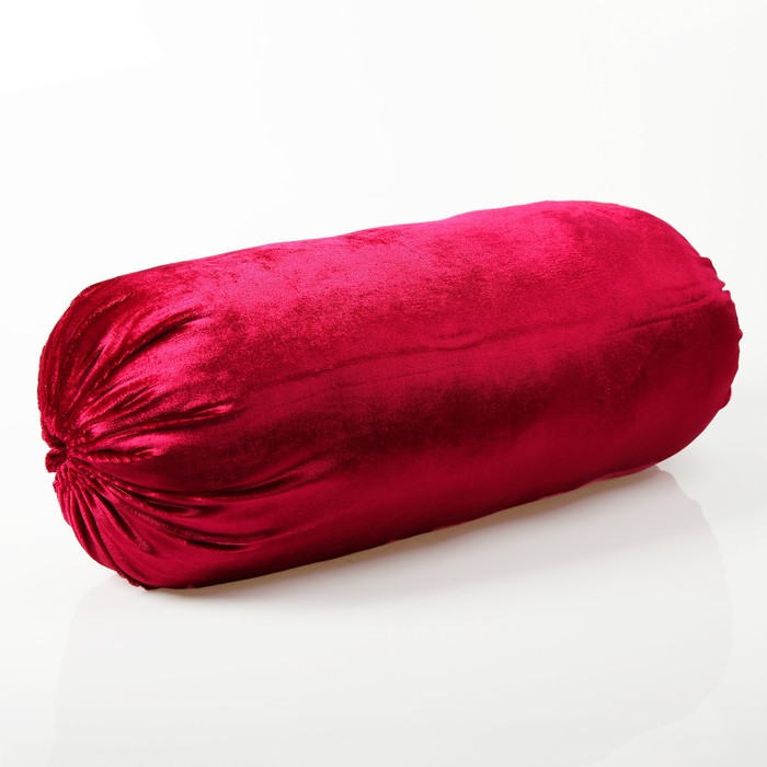Подушка-валик из бархата красная, наполнитель хлопок