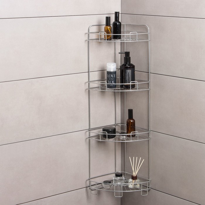 Полка 4-х ярусная, угловая, напольно-настенная, цвет хром зеркальный