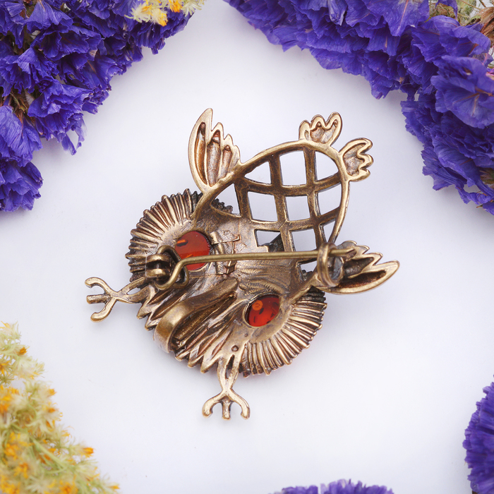 Брошь "Янтарь" сова полярная, цвет коричневый в бронзе