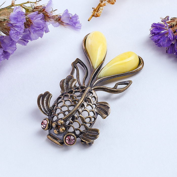 Брошь "Янтарь" рыбка золотая, цвет МИКС в бронзе