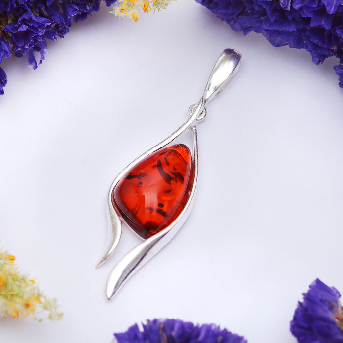 Подвеска посеребрение "Янтарь" пирамида, цвет коричневый