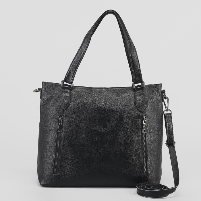 Сумка женская, отдел с перегородкой, 3 наружных кармана, длинный ремень, цвет чёрный