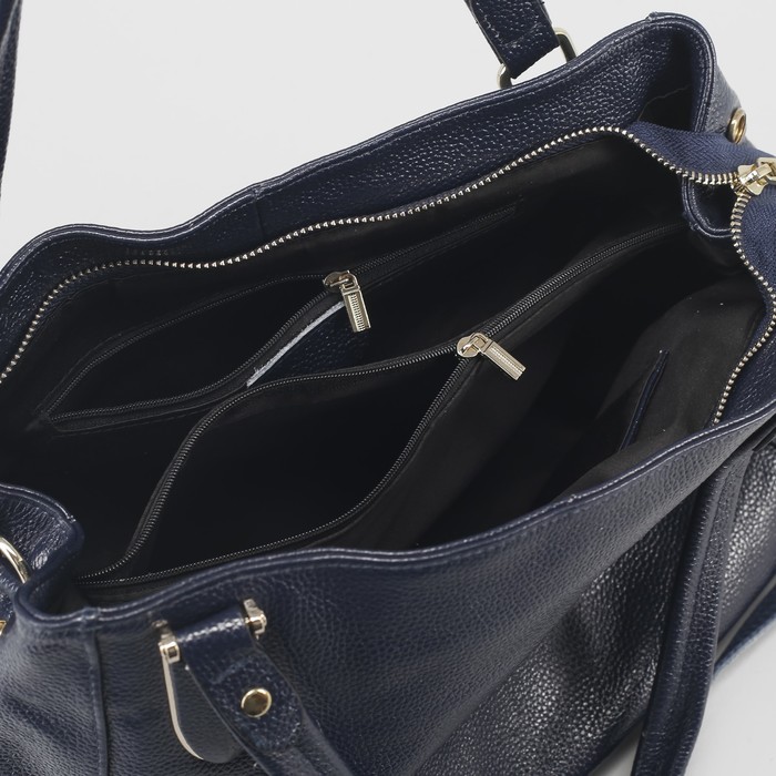 Сумка женская, отдел с перегородкой, с расширением, наружный карман, длинный ремень, цвет синий