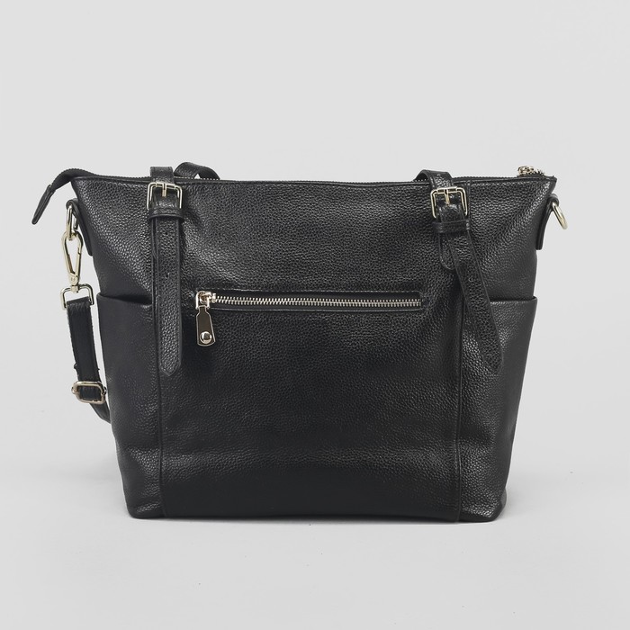 Сумка женская, отдел с перегородкой, 3 наружных кармана, длинный ремень, цвет чёрный