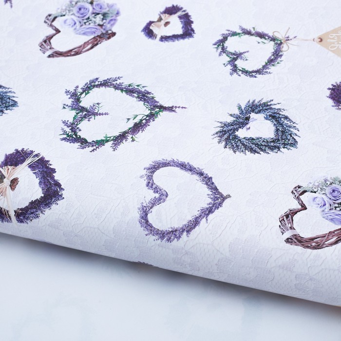 Бумага упаковочная глянцевая "Лавандовые сердечки" 70 х100 см