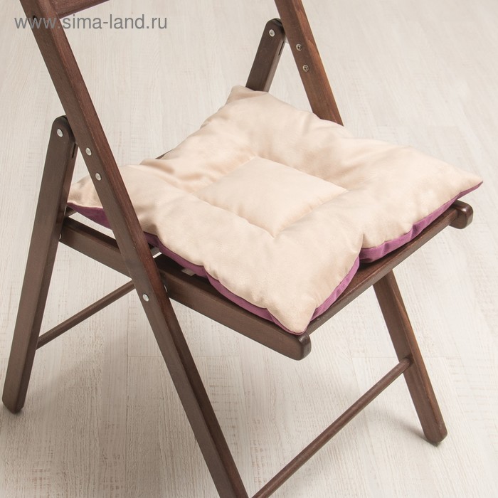 фото Подушка на стул квадратная 45х45см, высота 5см, велюр сиреневый, серый, синтет. волокно wowpuff