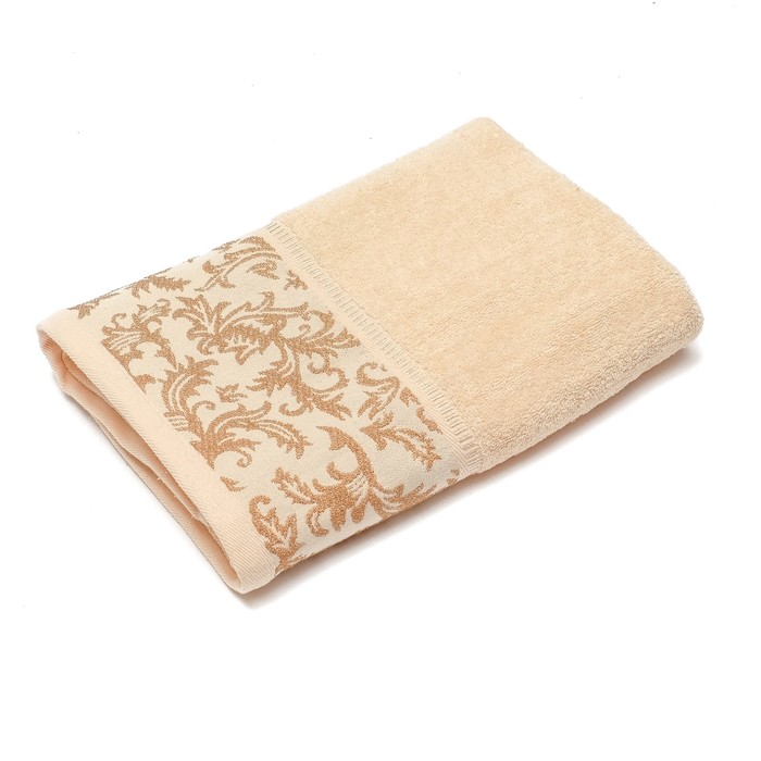 Полотенце махровое Морозные узоры", цв. Сливочный , 70х135см, хл100% ., 500 гр/м2