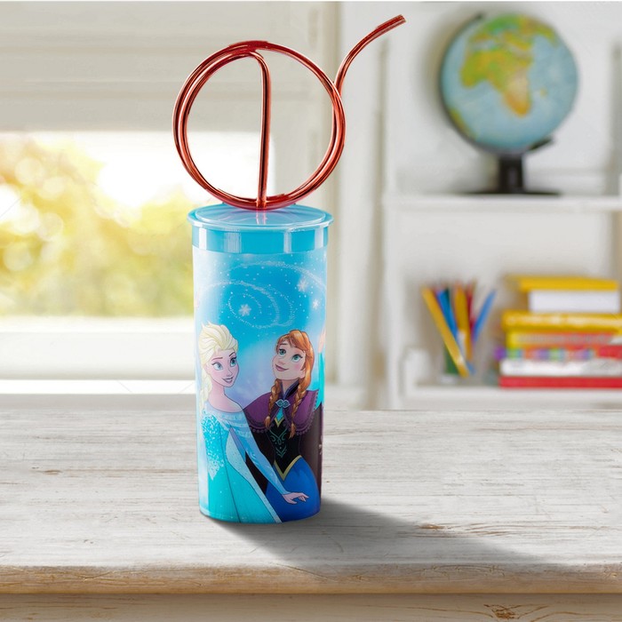 Бокал 3D 330 мл "Холодное сердце", с крышкой и витой трубочкой