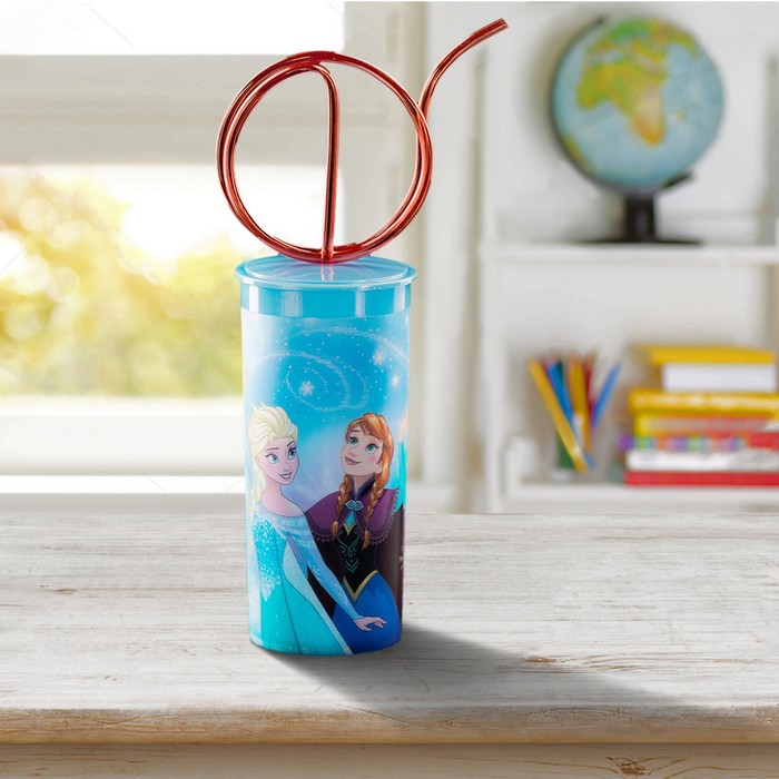 Бокал 3D 330 мл "Холодное сердце", с крышкой и витой трубочкой