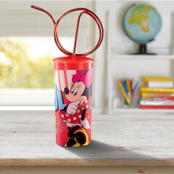 Бокал 3D 330 мл "Минни Маус", с крышкой и витой трубочкой