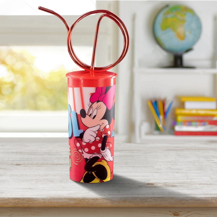 Бокал 3D 330 мл "Минни Маус", с крышкой и витой трубочкой